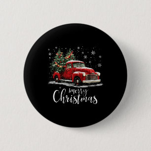 Badge Rond 5 Cm Camion Rouge Rétro Noël Arbre Joyeux Noël Drôle