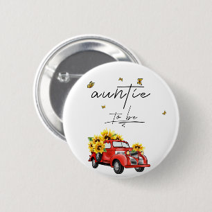 Badge Rond 5 Cm Camion Rouge Vintage avec Tournesols Tante à Venir
