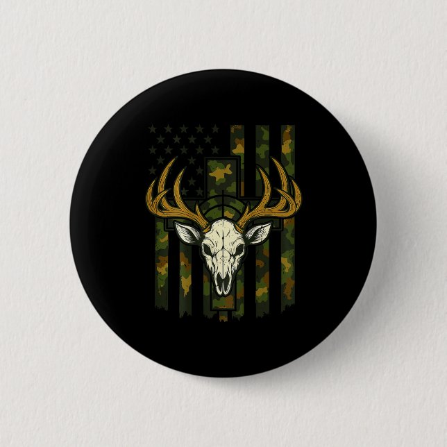 Badge Rond 5 Cm Camo American Flag Elk Skull Deer Hunting Youth Bo (Devant)