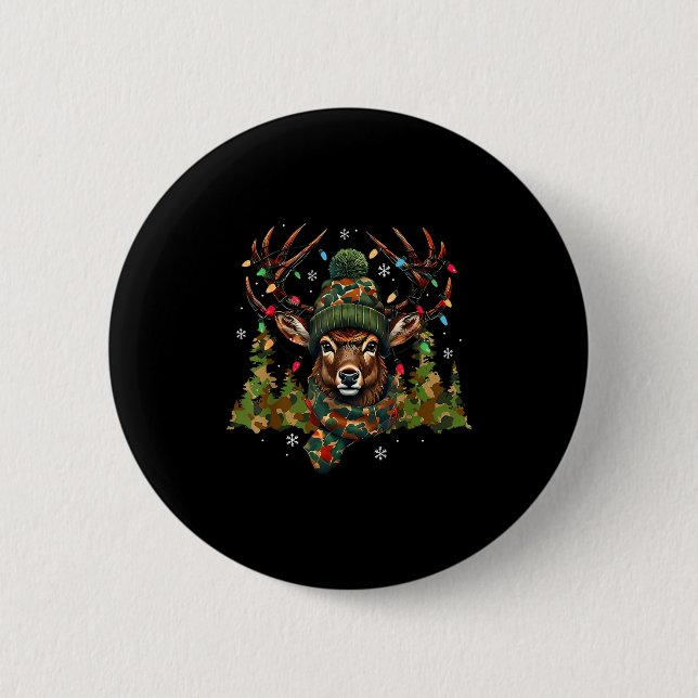 Badge Rond 5 Cm Camo Hunting Reindeer Deer Xmas Lights Christmas H (Devant)