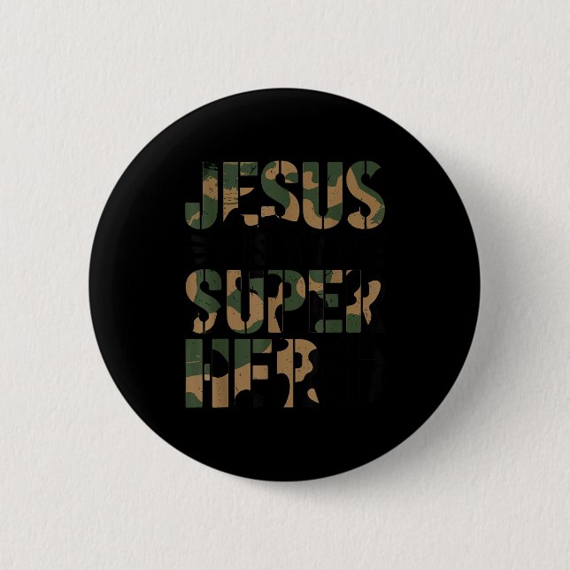 Badge Rond 5 Cm Camo Jesus Is My Superhero Toddler Boys Camouflage (Devant)
