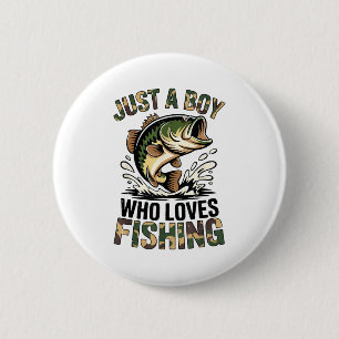 Badge Rond 5 Cm Camo pêche B Poisson Jeunesse Juste Un Garçon Qui