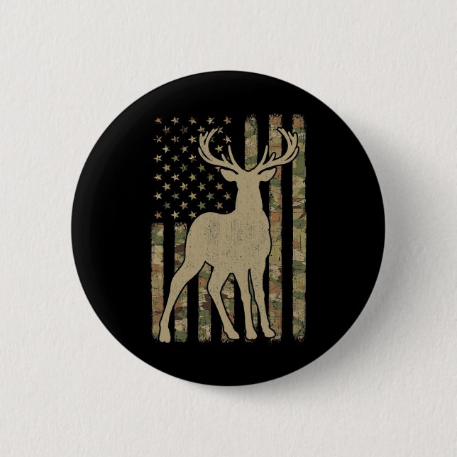Badge Rond 5 Cm Camouflage Drapeau Américain Chasseur de Deer Chas (Devant)