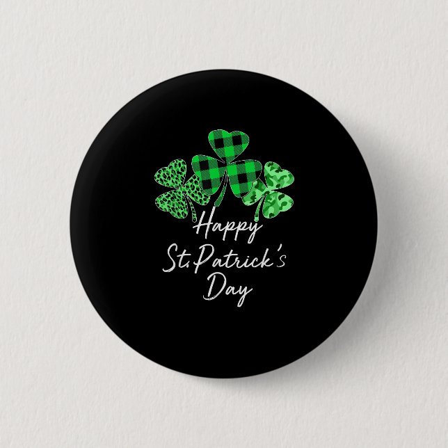 Badge Rond 5 Cm Camouflage du Shamrock Léopard Joyeux St Patrick (Devant)