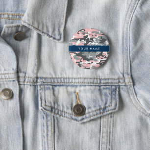Badge Rond 5 Cm Camouflage rose et gris Votre nom Personnalisez