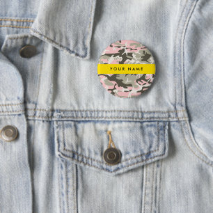 Badge Rond 5 Cm Camouflage Rose et Vert Personnalisez votre nom
