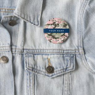 Badge Rond 5 Cm Camouflage Rose et Vert Personnalisez Votre Nom