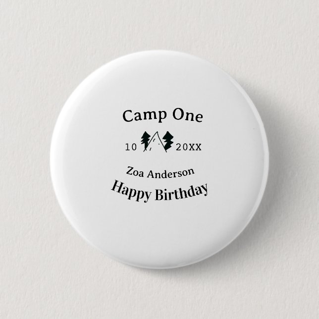 Badge Rond 5 Cm Camp one happy birthday name date campingadventure (Devant)