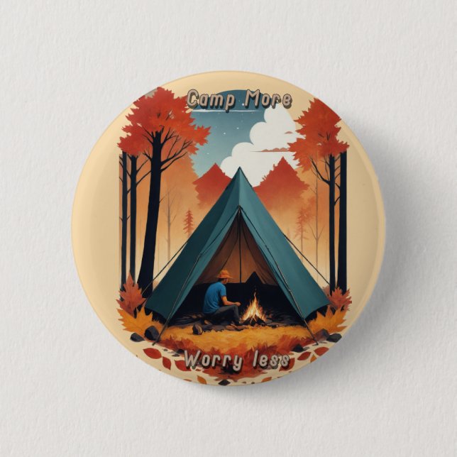Badge Rond 5 Cm Camp Plus, S'Inquiéter Moins (Devant)