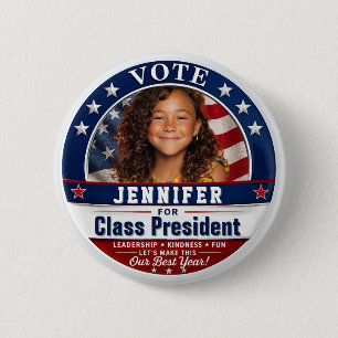 Badge Rond 5 Cm Campagne de Président de Classe sur Photo Personna