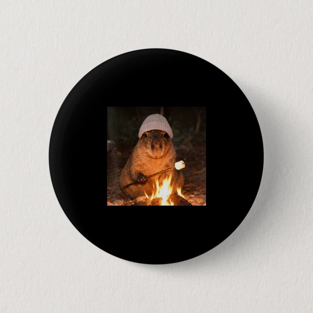 Badge Rond 5 Cm Campement de capybara mignon au feu de camp funny  (Devant)