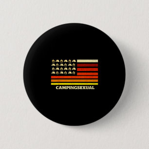 Badge Rond 5 Cm Camping heureux vie de camping drapeau rétro tente