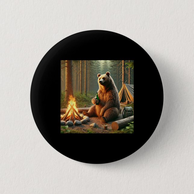 Badge Rond 5 Cm Camping ours  (Devant)