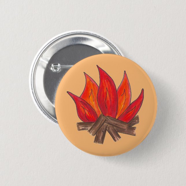 Badge Rond 5 Cm Camping Red Orange Campfire Camp d'été (Devant & derrière)