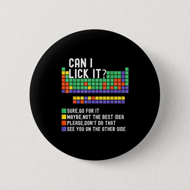 Badge Rond 5 Cm Can I Lick It Periodic Table Funny Science Teacher (Devant)
