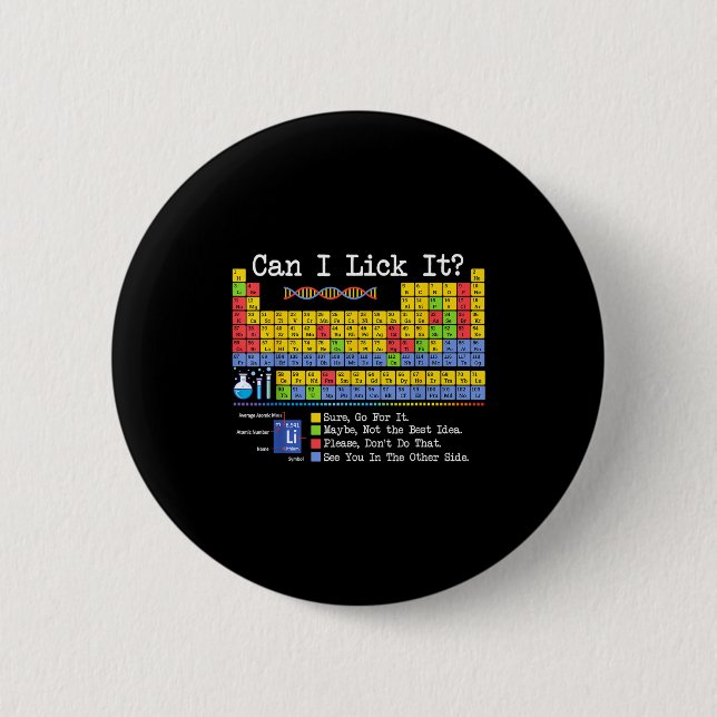 Badge Rond 5 Cm Can I Lick It Periodic Table Funny Science Teacher (Devant)