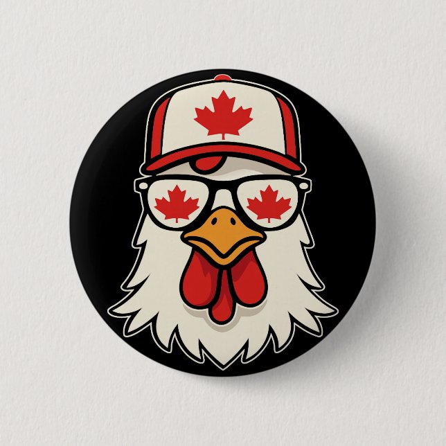 Badge Rond 5 Cm Canada Day Canadian Flag Maple Leaf Chicken Sungle (Devant)