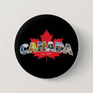 Badge Rond 5 Cm "Canada Est. 1867" Avec Graphique Feuille D'Érable