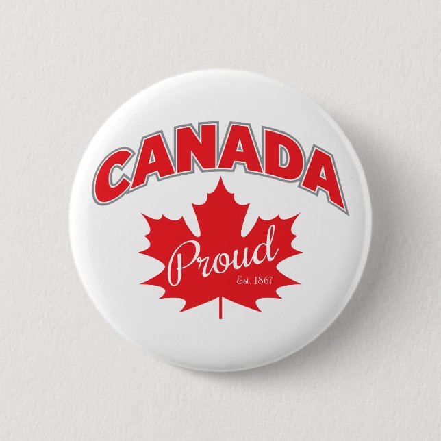 Badge Rond 5 Cm "Canada Fier Est. 1867" Avec Graphique Feuille D'É (Devant)