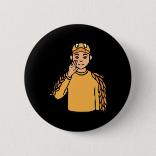 Badge Rond 5 Cm Canard Animal ASL Geste Mains Sourde Perte d'audit