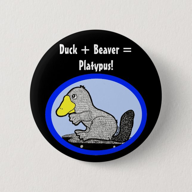 Badge Rond 5 Cm Canard + Castor = ornithorynque ! (Devant)