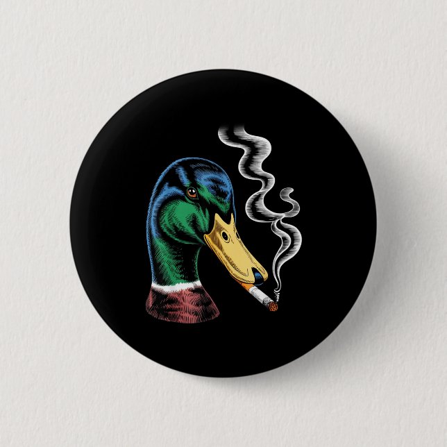 Badge Rond 5 Cm Canard colvert fumant une cigarette mème canard co (Devant)