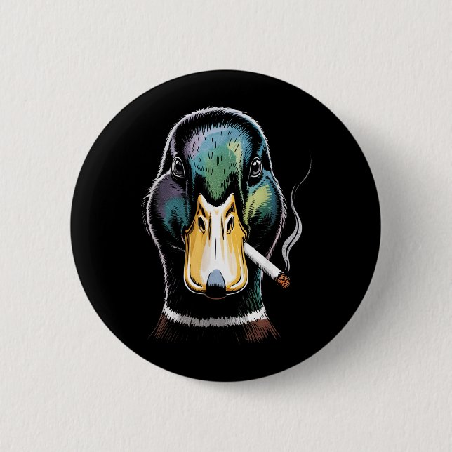 Badge Rond 5 Cm Canard colvert fumant une cigarette Mème Canard co (Devant)