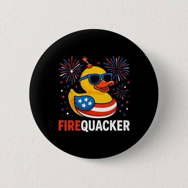 Badge Rond 5 Cm Canard drôle du 4 juillet Firequacker patriotique  (Devant)
