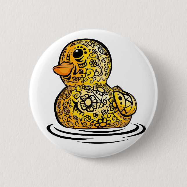 Badge Rond 5 Cm Canard en caoutchouc tatoué (Devant)