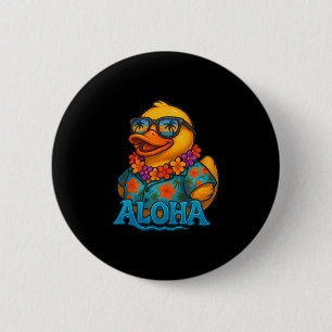 Badge Rond 5 Cm Canard en caoutchouc tropical Lei hawaïen Aloha Ca