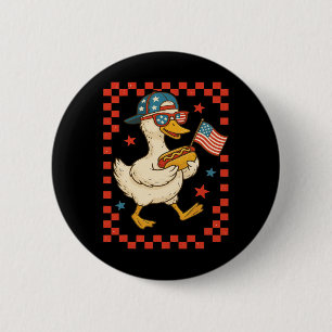 Badge Rond 5 Cm Canard Patriotique Avec Hot Dog Et Drapeau Drôle 4