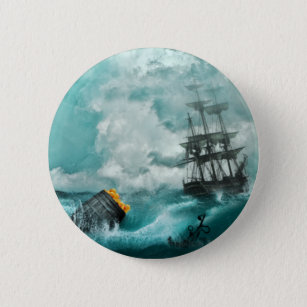 Badge Rond 5 Cm canard pirate navire drôle bête océan