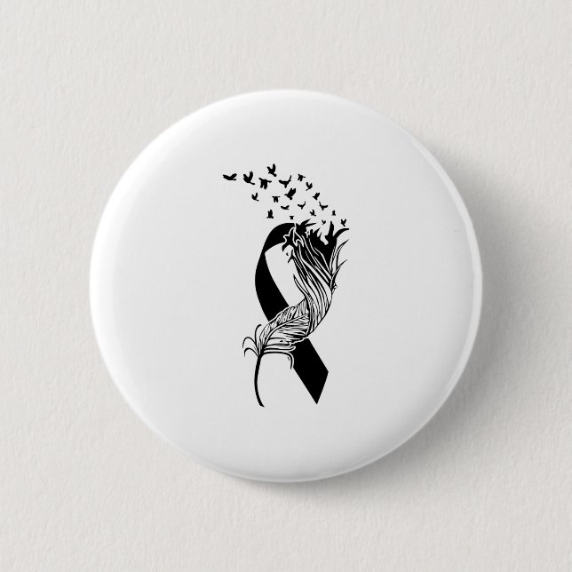 Badge Rond 5 Cm Cancer Black Ribbon Feather Birds (Devant)