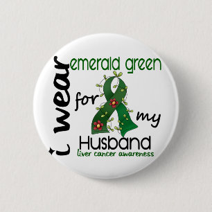 Badge Rond 5 Cm Cancer de foie je porte le vert vert pour mon mari