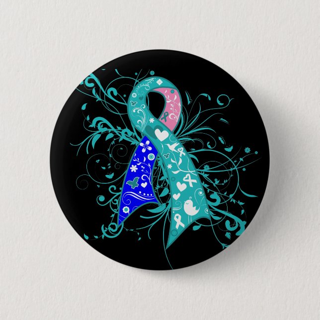 Badge Rond 5 Cm Cancer de la thyroïde Flacons Ruban (Devant)