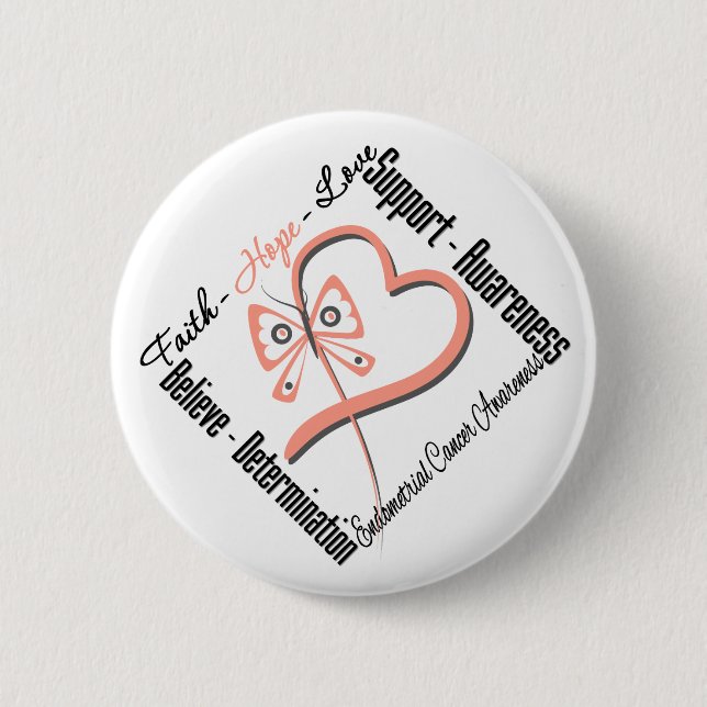 Badge Rond 5 Cm Cancer de l'endomètre Foi Hope Love Butterfly (Devant)