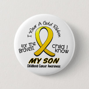 Badge Rond 5 Cm Cancer d'enfance je porte le ruban d'or pour mon