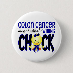 Badge Rond 5 Cm Cancer du colon sali avec le poussin faux