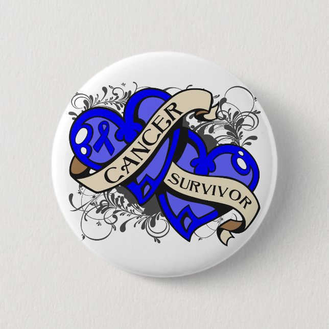 Badge Rond 5 Cm Cancer du côlon Survivant double coeur (Devant)