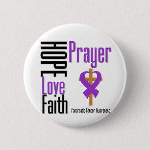 Badge Rond 5 Cm Cancer du pancréas Hope Love Faith Prière Croix