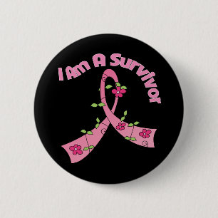 Badge Rond 5 Cm Cancer du sein je suis un survivant