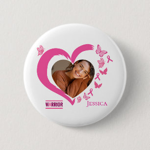 Badge Rond 5 Cm Cancer du sein moderne Personnalisé Coeur Nom phot