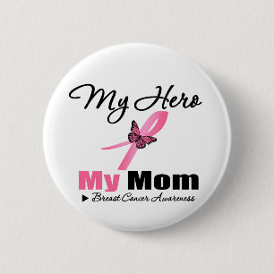 Badge Rond 5 Cm Cancer du sein mon héros ma maman