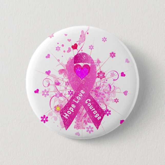 Badge Rond 5 Cm Cancer du sein Ruban rose (Devant)