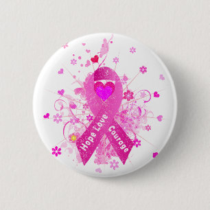 Badge Rond 5 Cm Cancer du sein Ruban rose