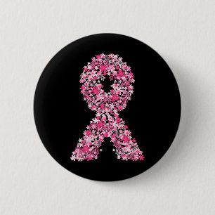 Badge Rond 5 Cm Cancer du sein Ruban rose Floral Fleur mignonne Aw