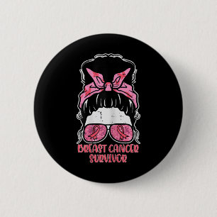 Badge Rond 5 Cm Cancer du sein Survivant Hairbun Cancer du sein Se