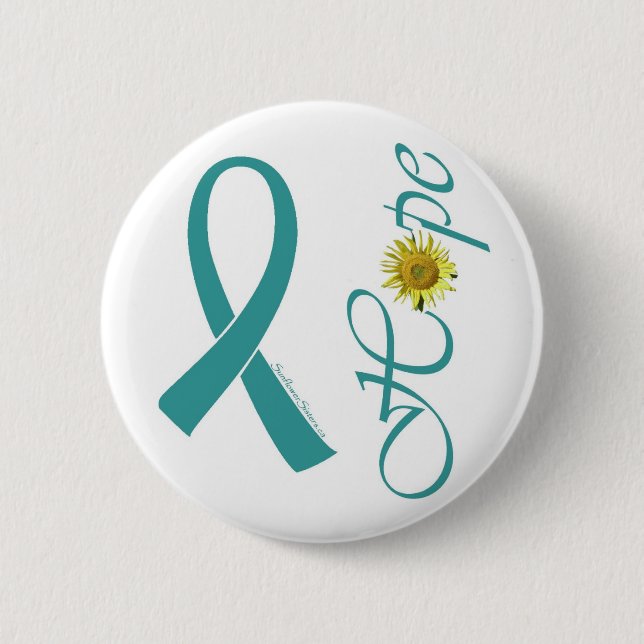 Badge Rond 5 Cm Cancer ovarien d'espoir turquoise de ruban (Devant)
