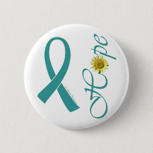Badge Rond 5 Cm Cancer ovarien d'espoir turquoise de ruban