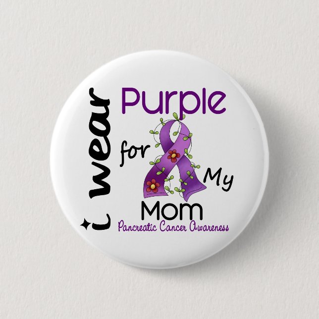 Badge Rond 5 Cm Cancer pancréatique je porte le pourpre pour ma (Devant)